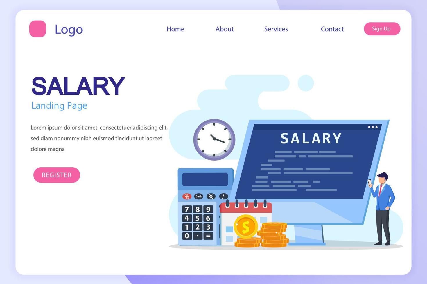 Salary vector concept. online income calculate and automatic payment, calendar pay date, employee wages concept.