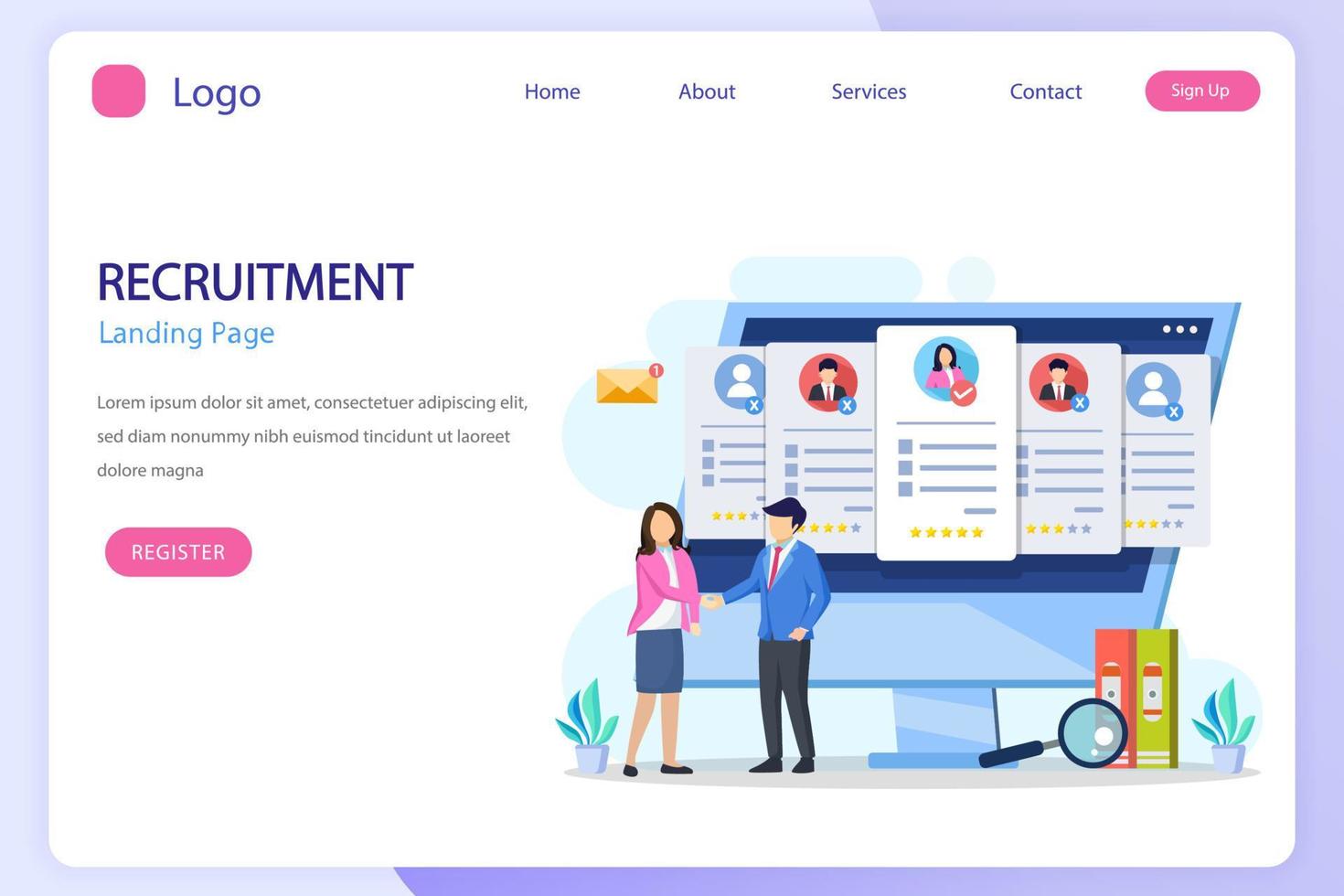 Hiring and recruitment concept. Job interview, recruitment agency vector illustration.