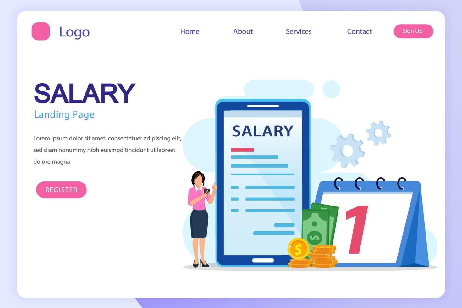 Salary vector concept. online income calculate and automatic payment, calendar pay date, employee wages concept.