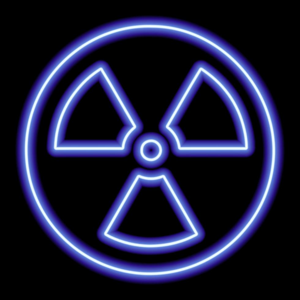 icono de radiación de neón azul sobre un fondo negro vector