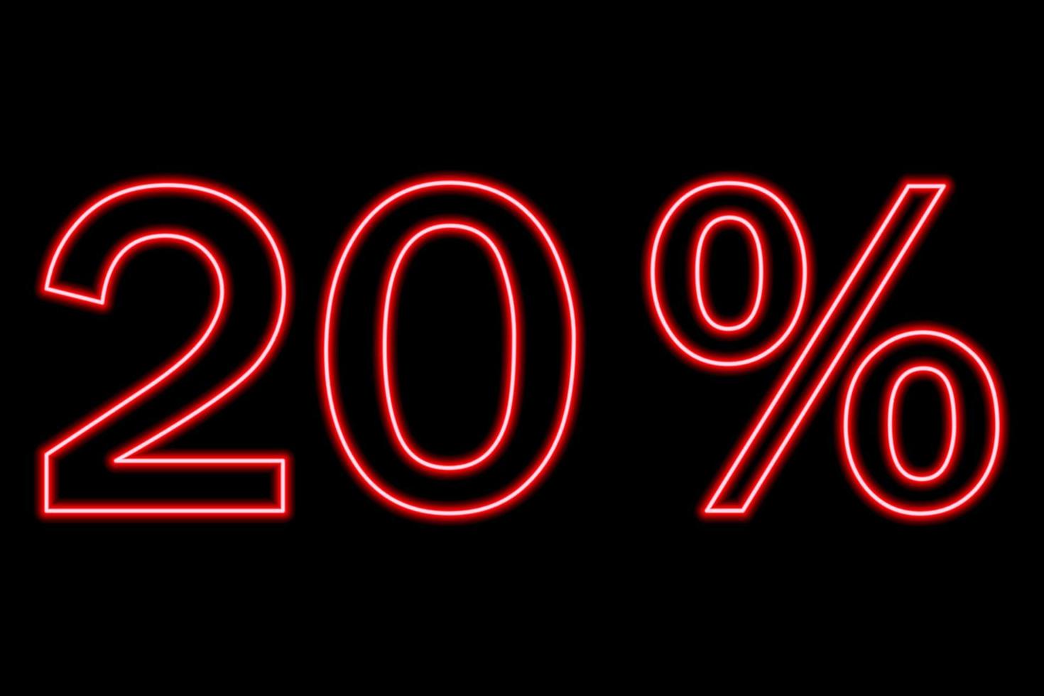 20 percent inscription on a black background. Red line in neon style. vector