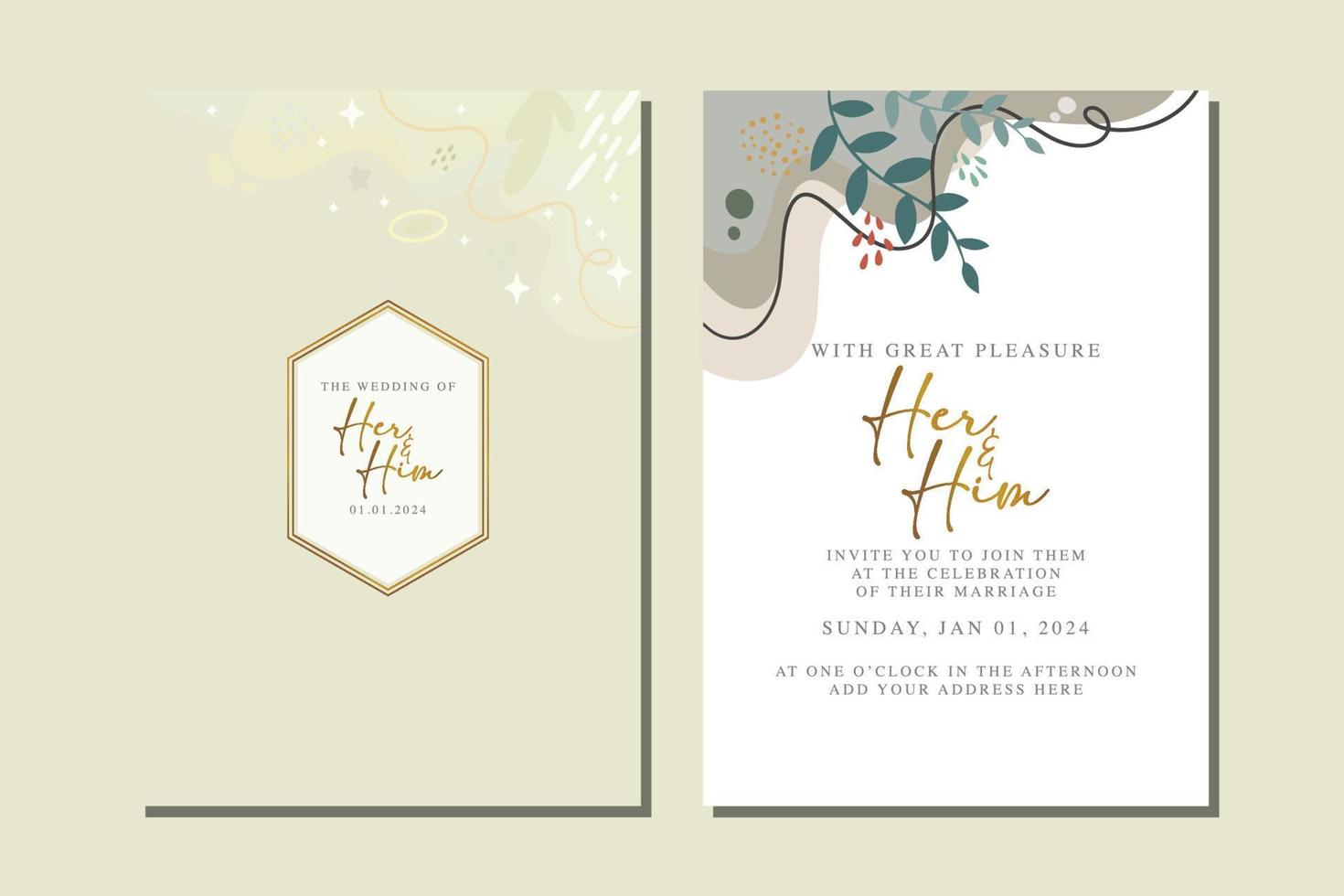 beautiful flowers wedding invitation card vector