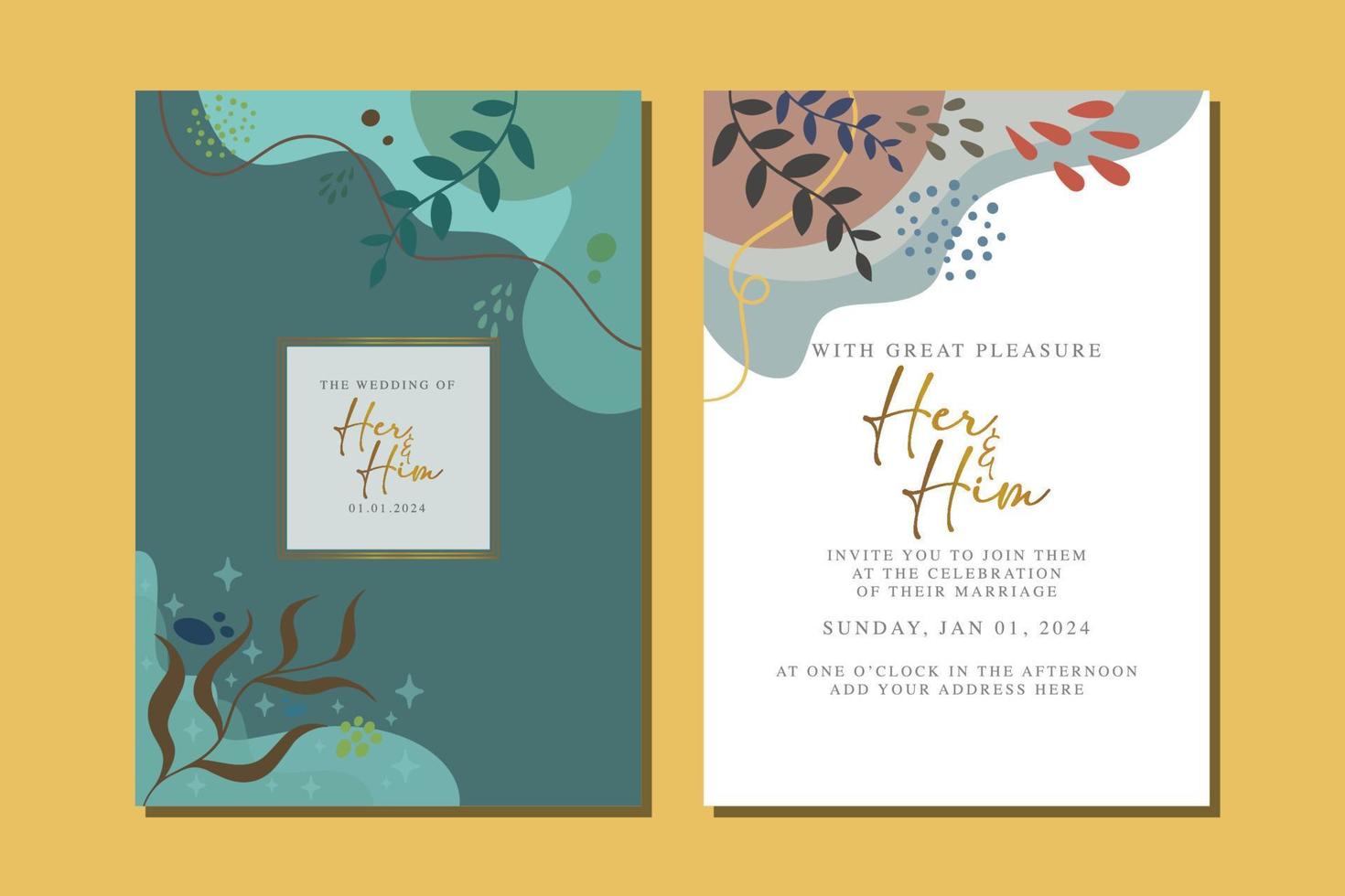 beautiful flowers wedding invitation card vector