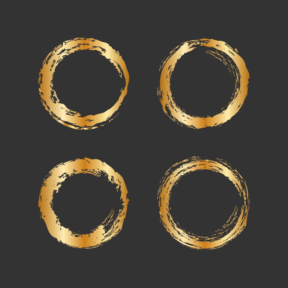 Set of golden gradient round shape brush strokes. Vector grunge circle brush strokes collection for frames and design elements.