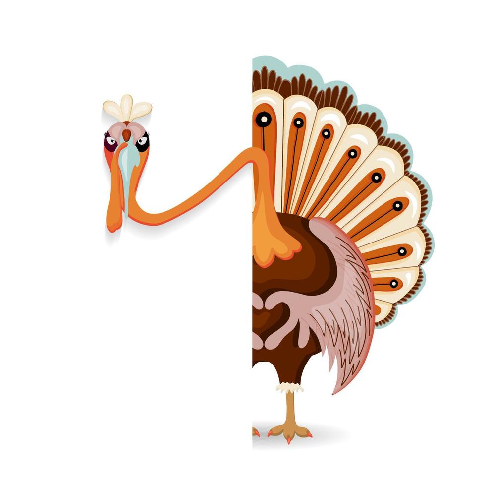 Thanksgiving greeting banner. Funny turkey postcard autumn. Family Thanksgiving Day poster with place for text. vector