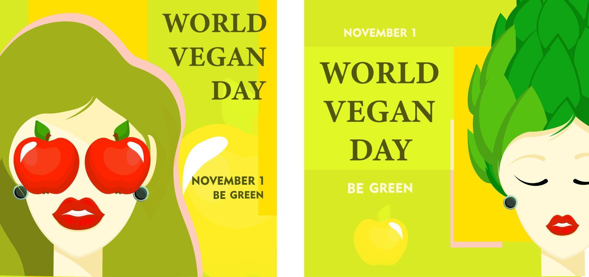 Cool posters for vegan day. Modern trendy banner style for international vegan day. Vegetarianism. vector