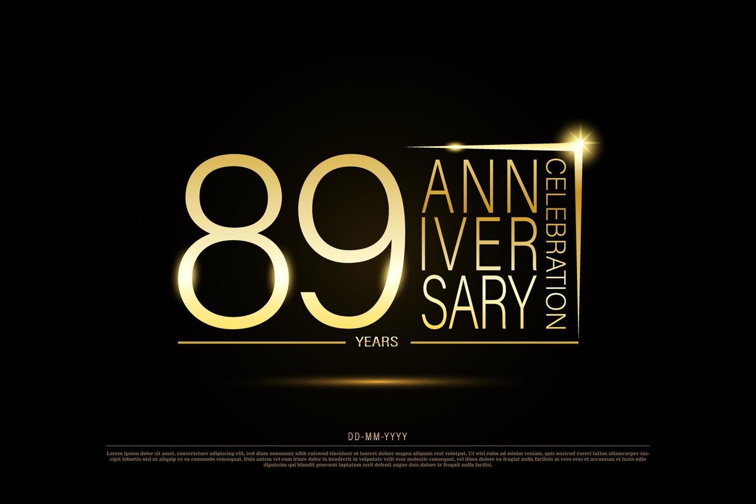 Logotipo de oro del aniversario de oro de 89 años sobre fondo negro, diseño vectorial para celebración. vector