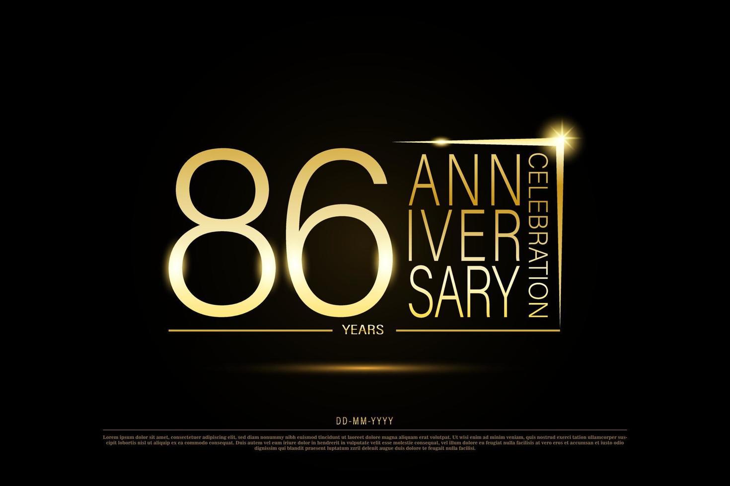 Logotipo de oro del aniversario de oro de 86 años sobre fondo negro, diseño vectorial para celebración. vector