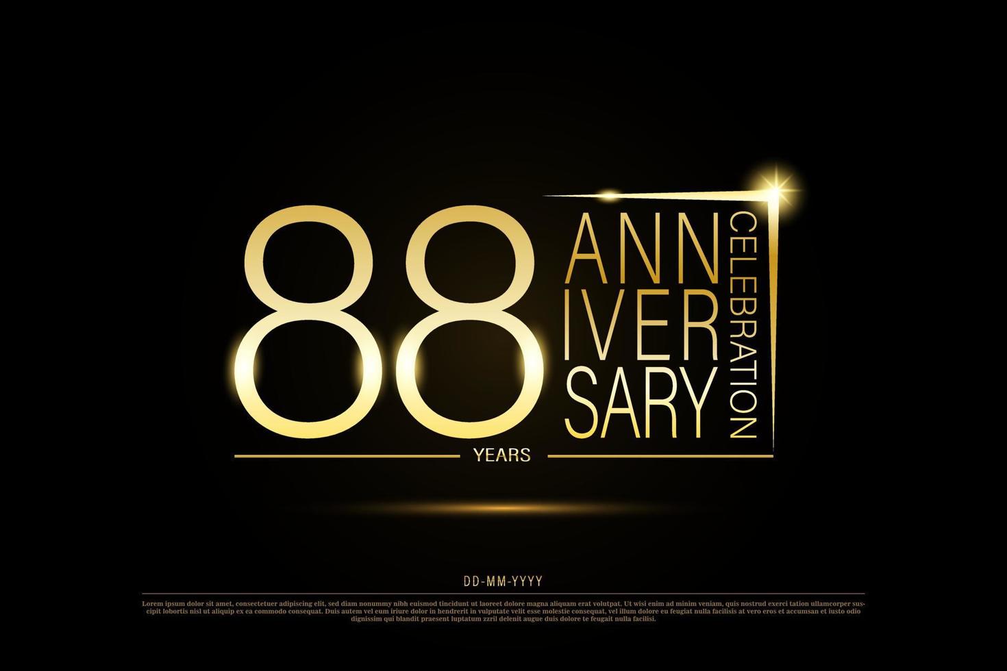 Logotipo de oro del aniversario de oro de 88 años sobre fondo negro, diseño vectorial para celebración. vector