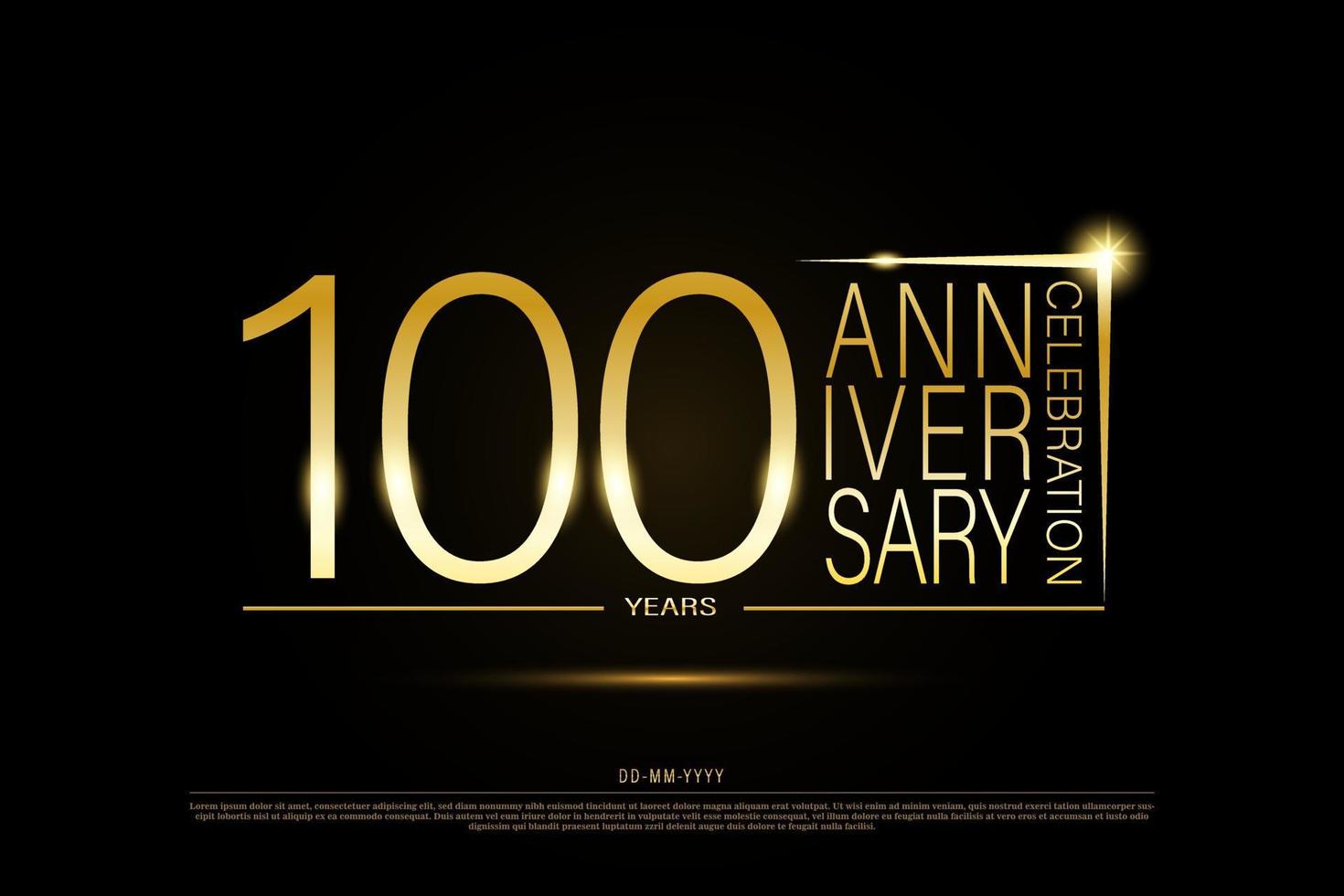 100 years golden anniversary gold logo on black background, vector design for celebration.