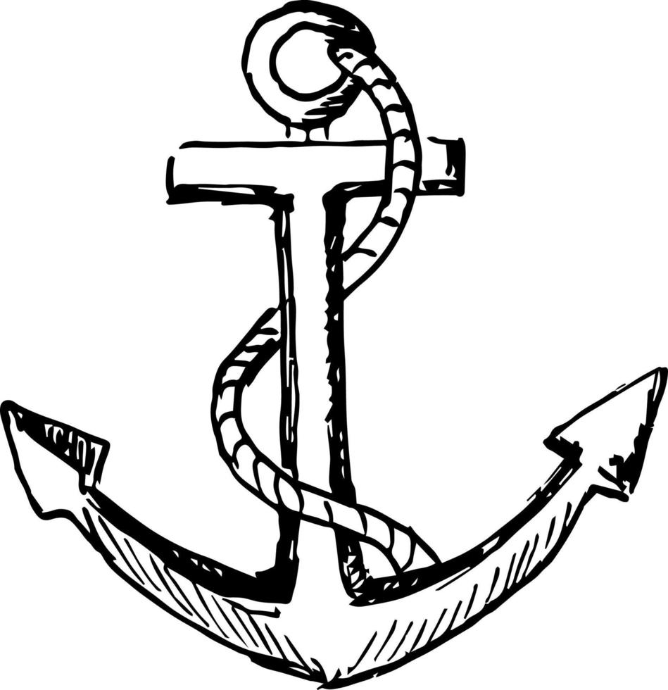 Monochrome ink sketch of anchor. Hand -drawn illustration, logo, icon or design element vector