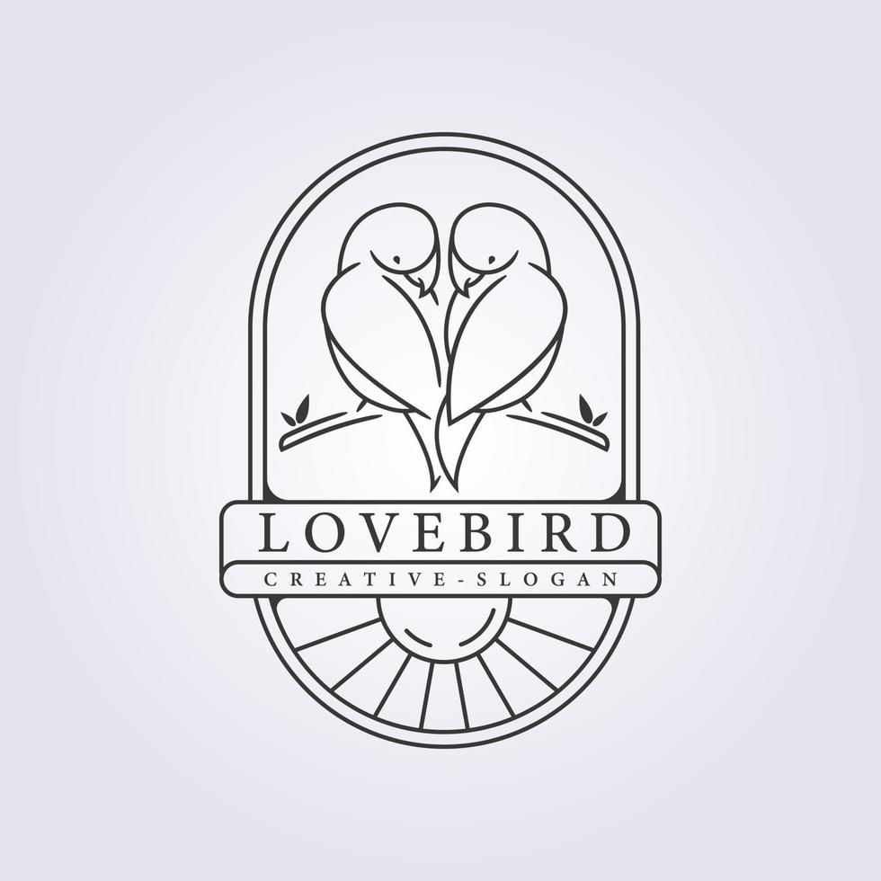 couple of lovebird line art modern logo vector illustration with badge design, with sunshine abstract