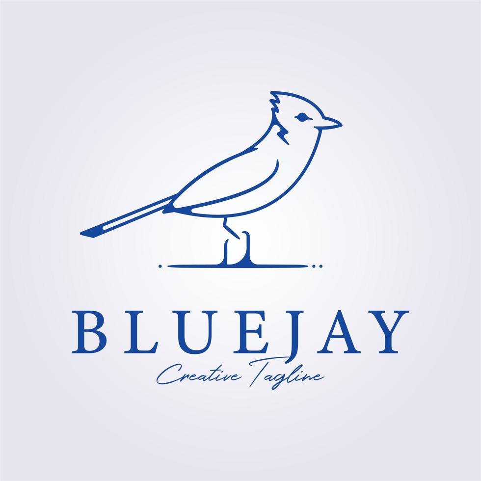 bluejay bird perch in ground line art for logo icon symbol vector illustration design