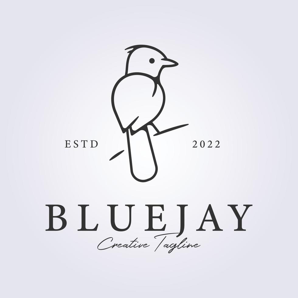 perca de pájaro bluejay en rama en estilo de arte de línea para diseño de ilustración de vector de icono de logotipo