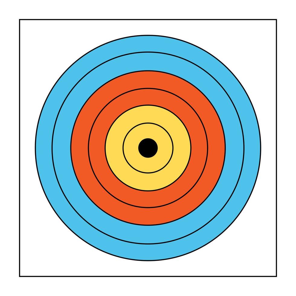 Target for shooting, blue, red, yellow. Archery sport equipment. Summer games. vector