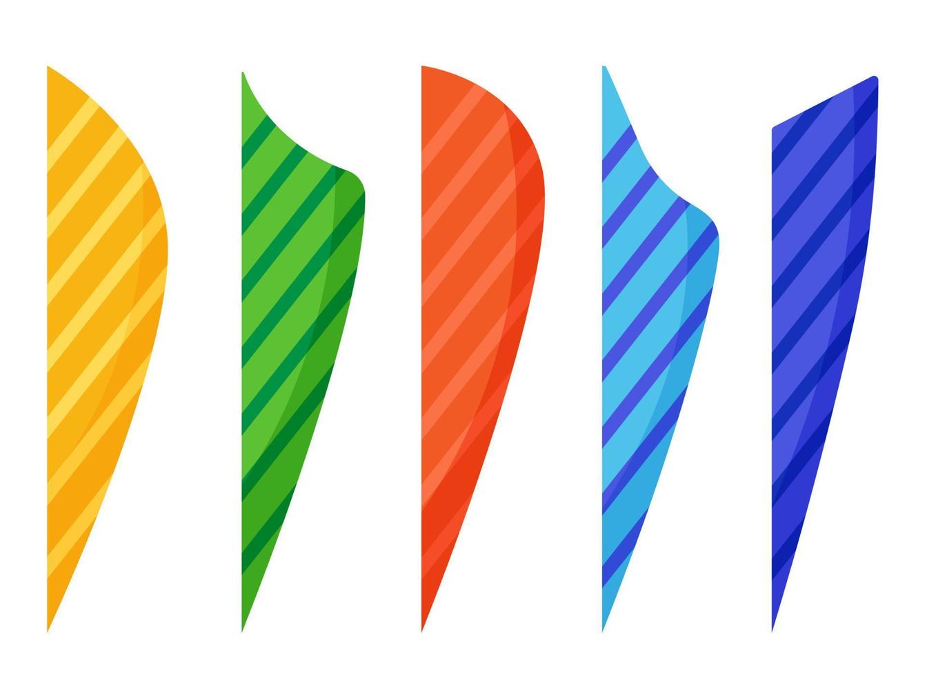 Multi colored feathers for arrows. Archery sport equipment. Summer games. vector