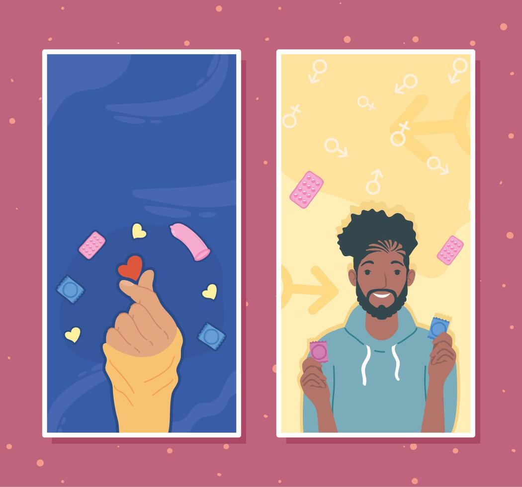 man and hand with sexual icons vector