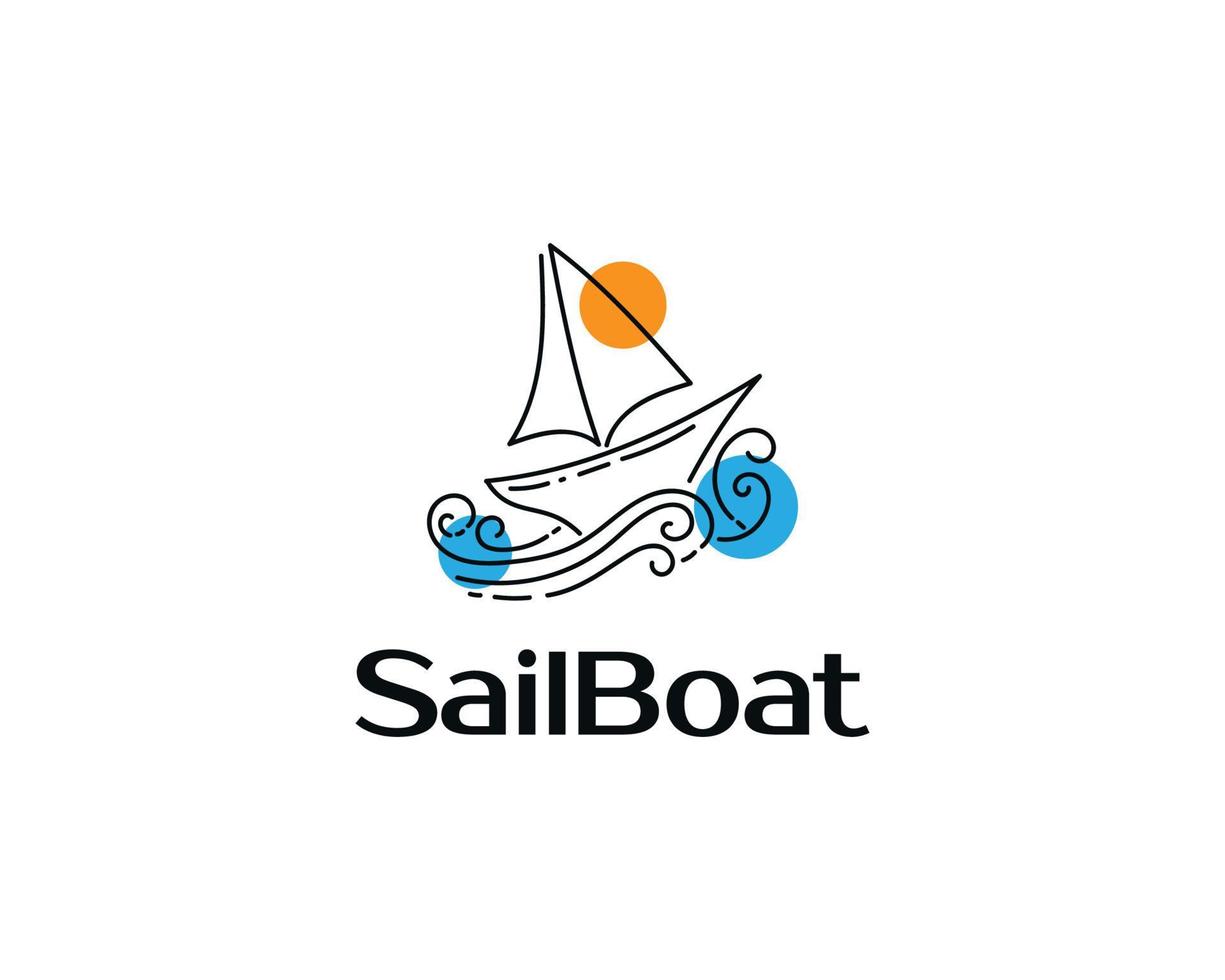 Simple and Minimalist Sailboat Logo Design with Moon and Stars. Sailing Boat Logo Illustration with Line Style vector
