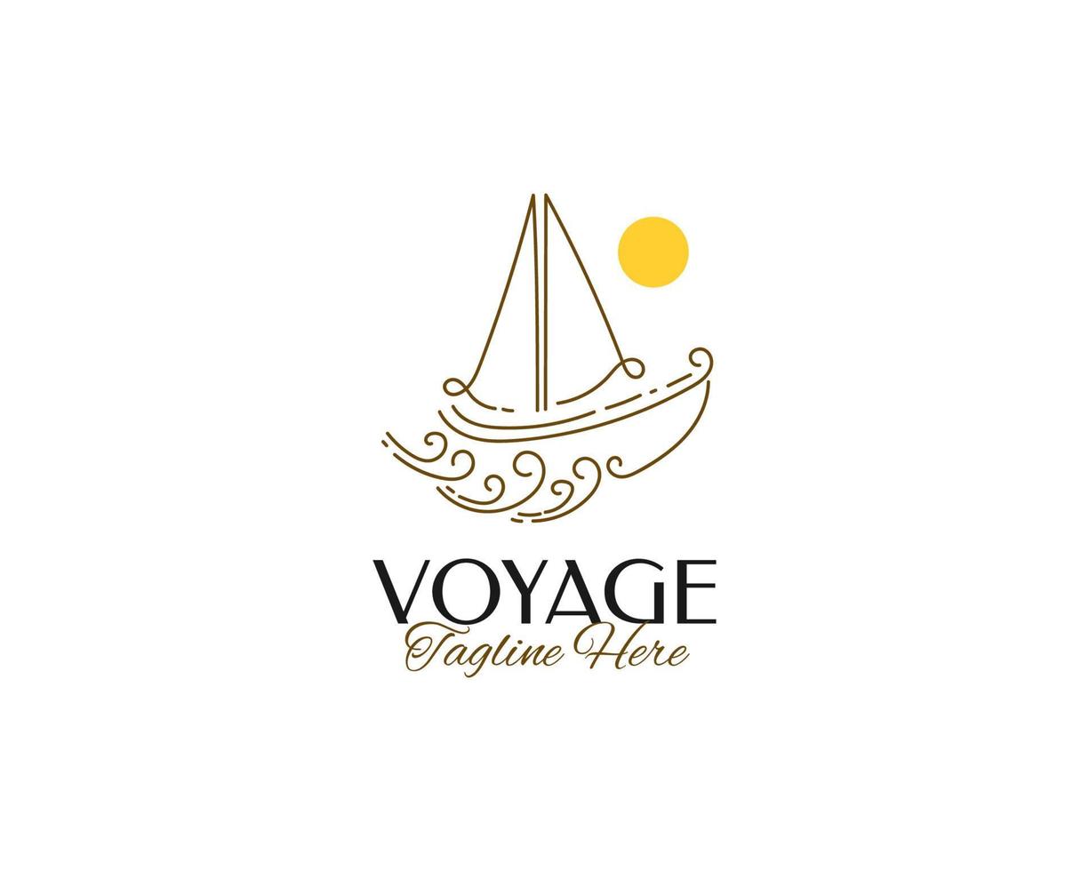 Simple and Minimalist Sailboat Logo Design with Moon and Stars. Sailing Boat Logo Illustration with Line Style vector