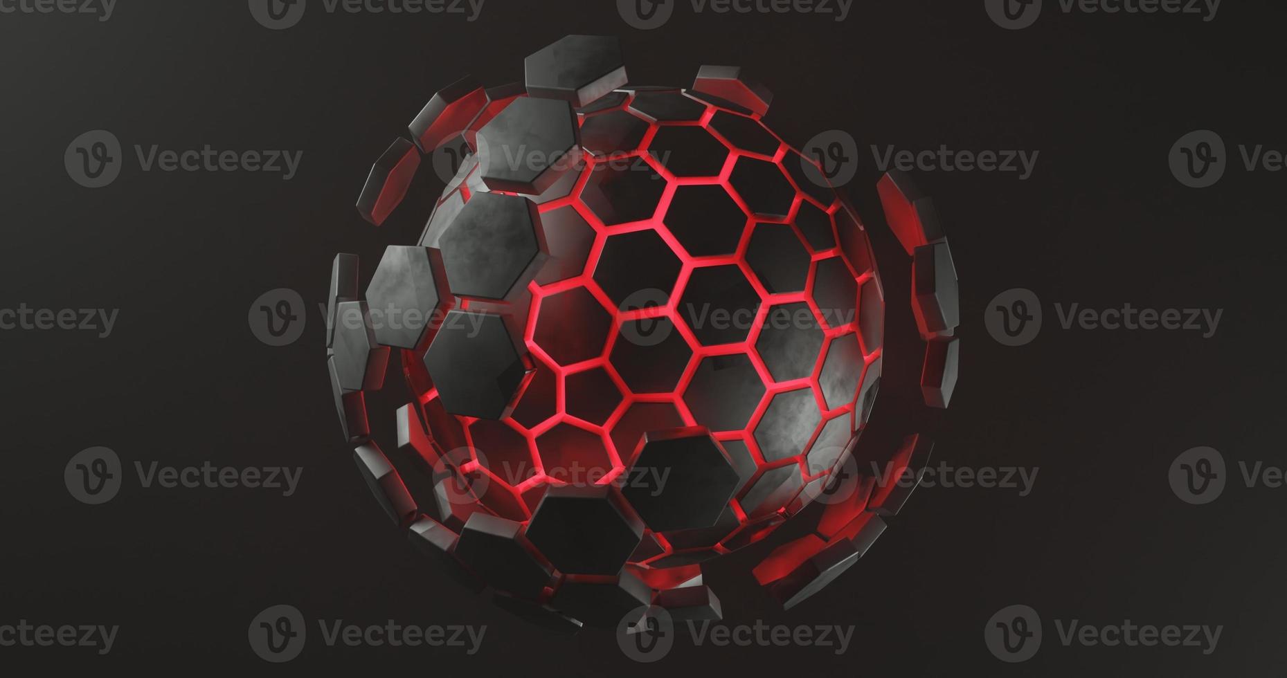 abstract background with an object like a ball with a black red hexagon texture, 3d rendering, and size 4K photo