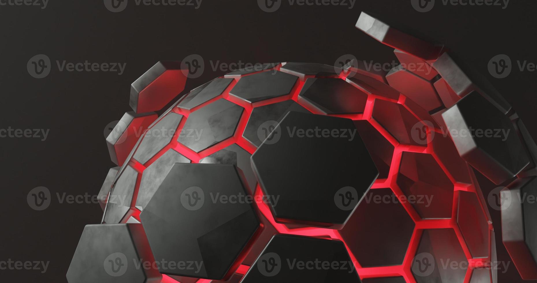 Abstract background using a hemispherical pattern with a red black hexagon texture at the bottom center, there is space on the left, 3d rendering and 4K size, photo