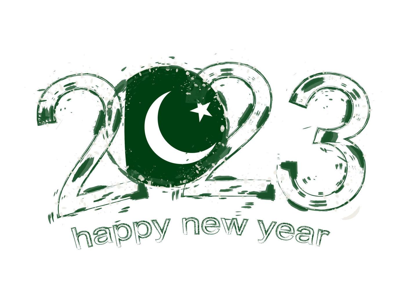 Año 2023 en estilo grunge con bandera de pakistán. vector