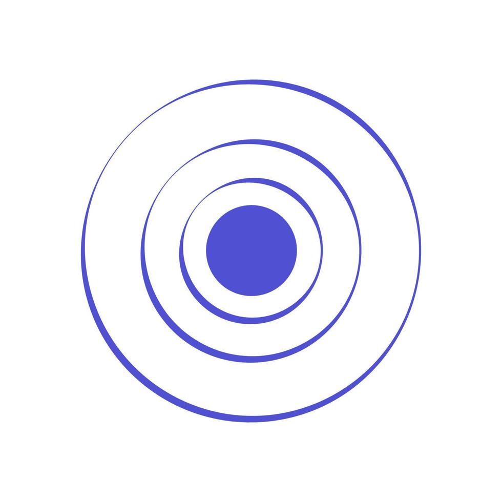 Echo sonar waves. Blue radar symbol on sea and ultrasonic signal reflection. Icon detect and scan vibration or water. Round pulsating circle wave system vector illustration concept