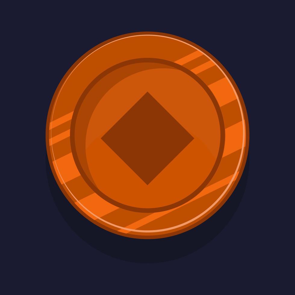 Game achievement badge or rank icon cartoon. Bronze award or medal reward. Level up coin with star and element for ui asset. Trophy symbol vector illustration