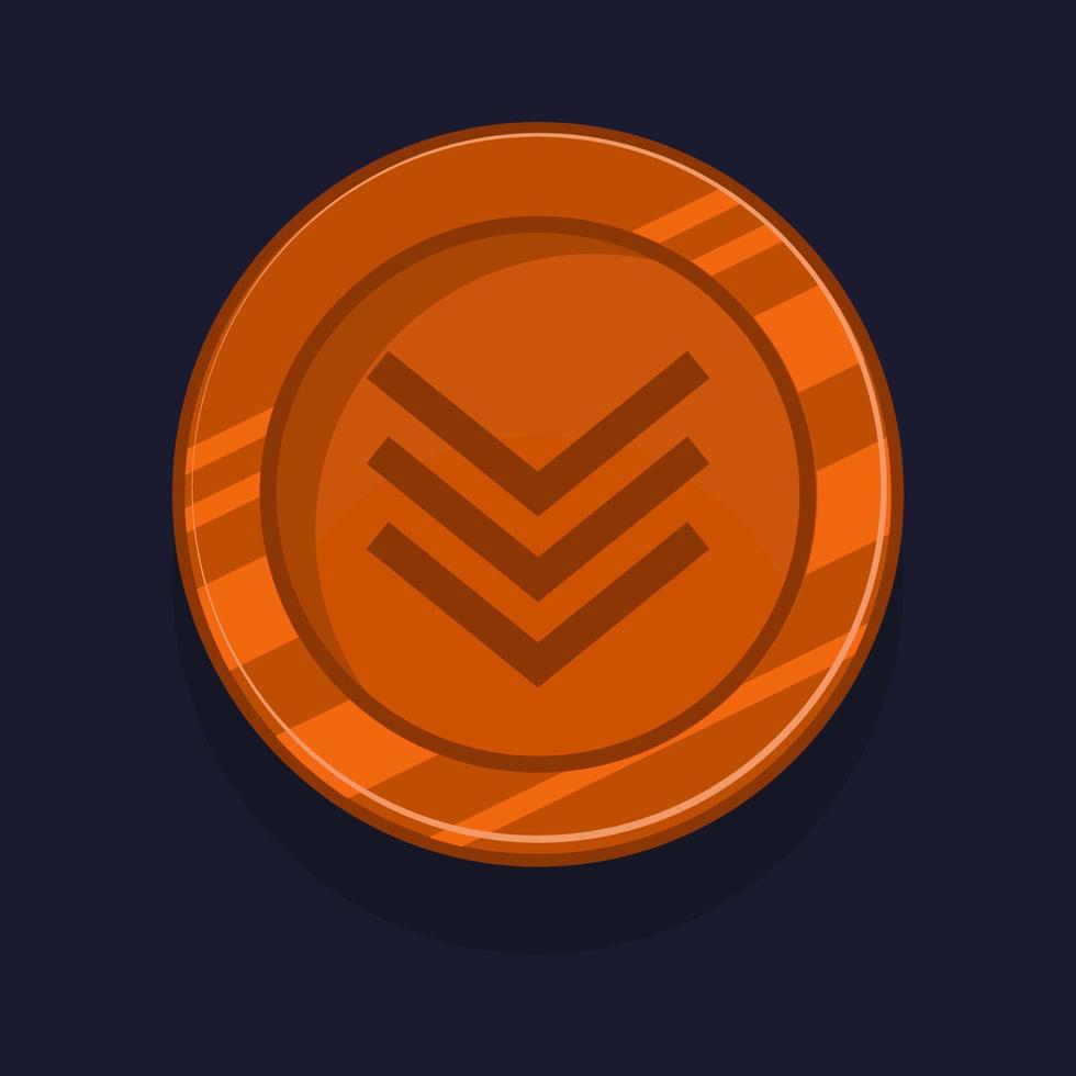 Game achievement badge or rank icon cartoon. Bronze award or medal reward. Level up coin with star and element for ui asset. Trophy symbol vector illustration