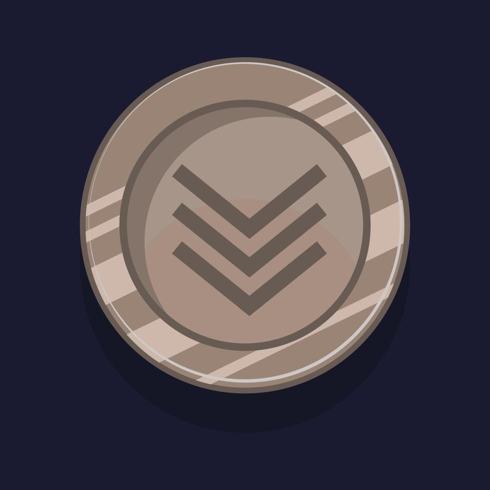 Game achievement badge or rank icon cartoon. Silver award or medal reward. Level up coin with star and element for ui asset. Trophy symbol vector illustration