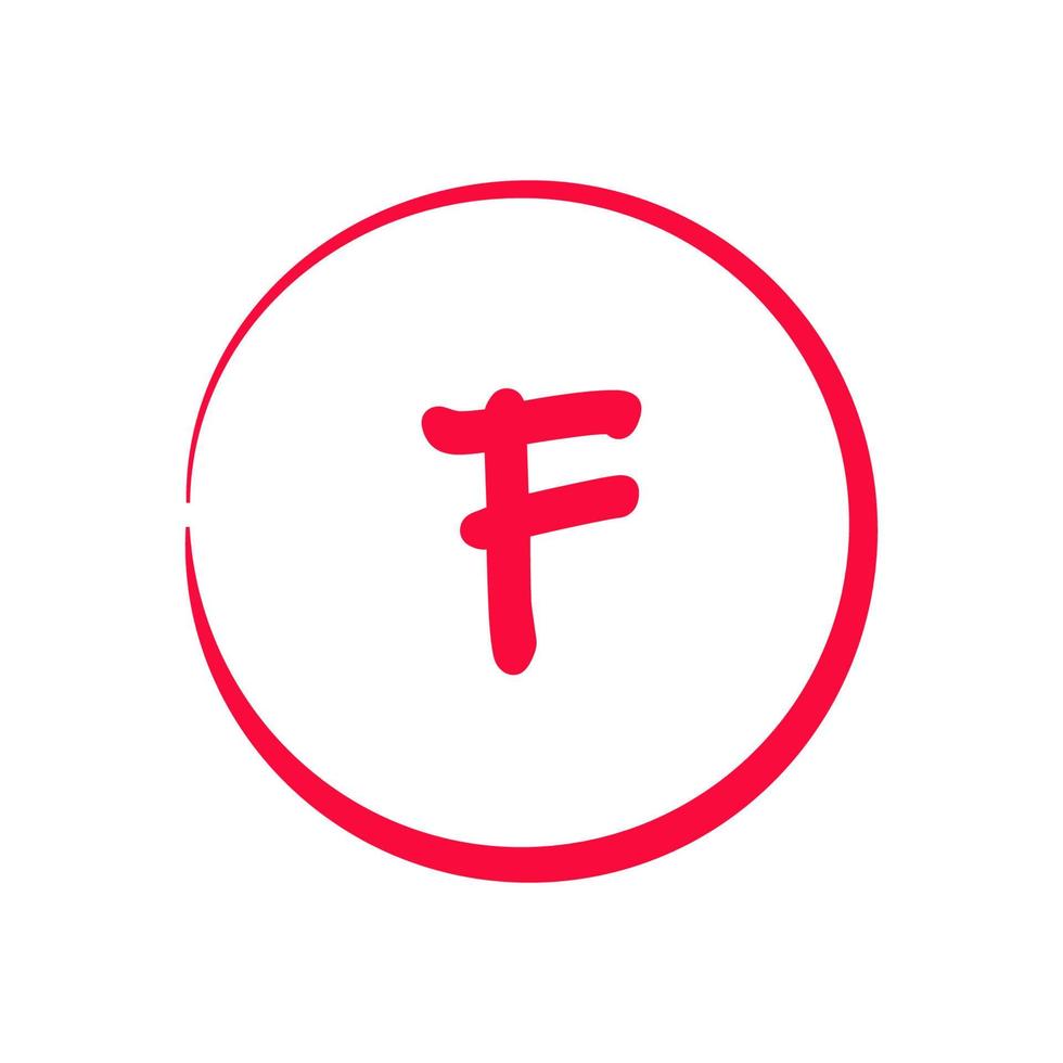 Grading system F . Grades for school sign. Exam result written in red pen. Icon for student and education marker evaluation. Study score scribble vector