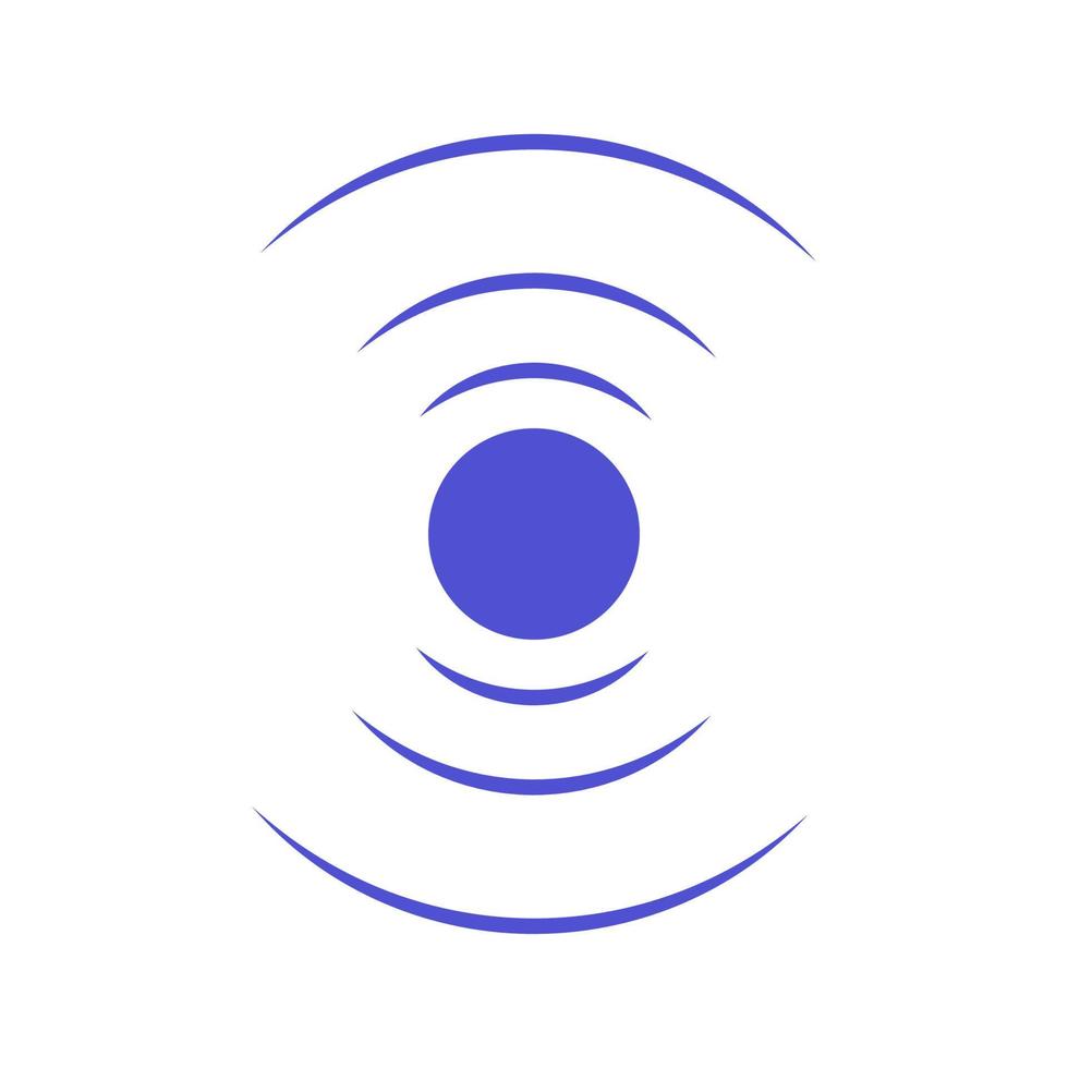 Echo sonar waves. Blue radar symbol on sea and ultrasonic signal reflection. Icon detect and scan vibration or water. Round pulsating circle wave system vector illustration concept