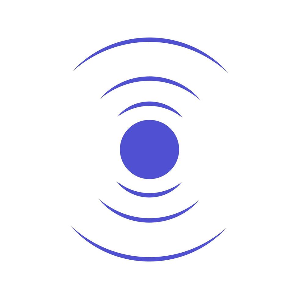 Echo sonar waves. Blue radar symbol on sea and ultrasonic signal reflection. Icon detect and scan vibration or water. Round pulsating circle wave system vector illustration concept