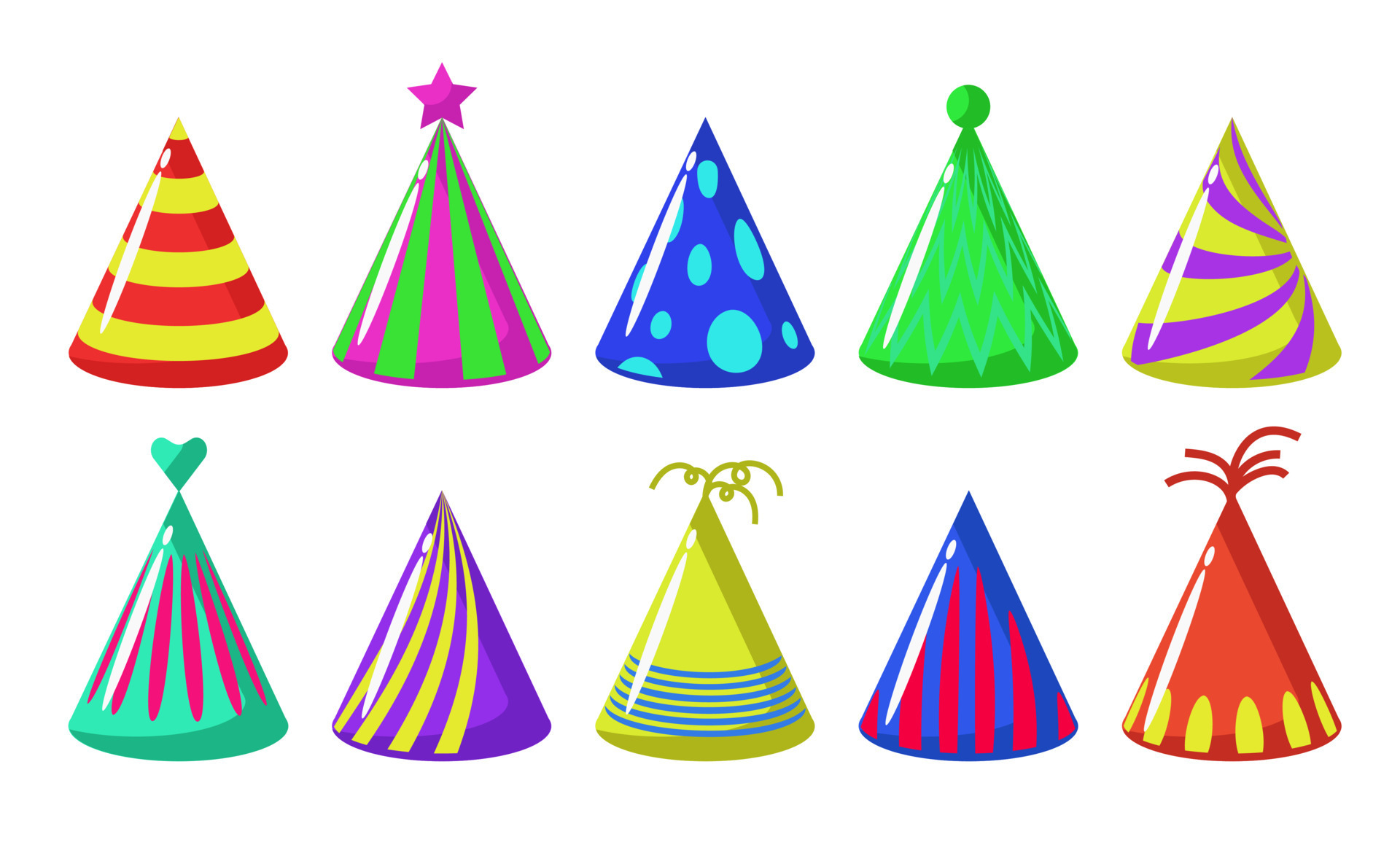 Birthday hats set collection of paper cap holiday icon isolated on