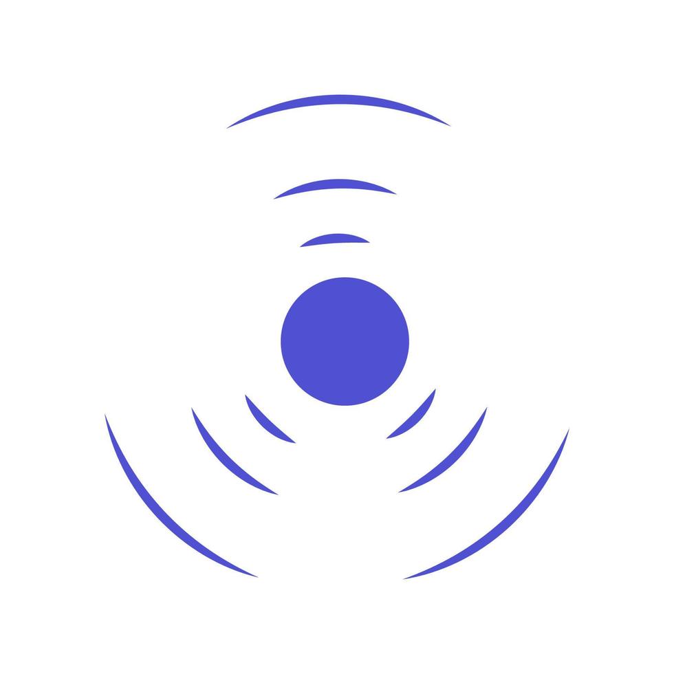 Echo sonar waves. Blue radar symbol on sea and ultrasonic signal reflection. Icon detect and scan vibration or water. Round pulsating circle wave system vector illustration concept