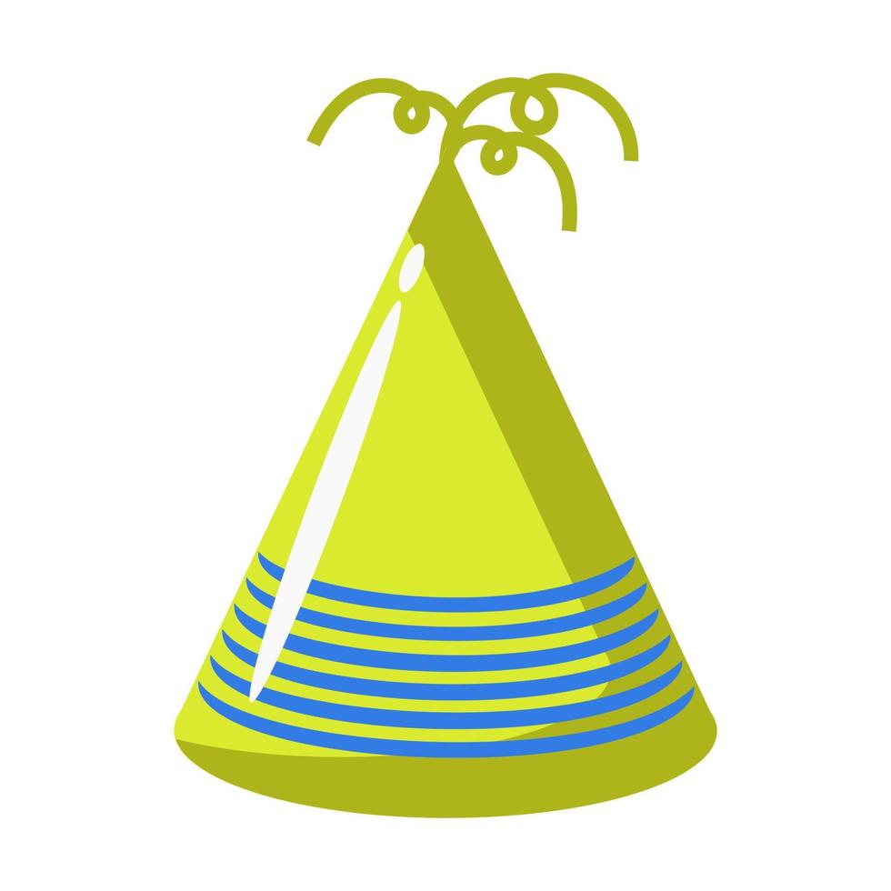 sombrero de cumpleaños icono de vacaciones de tapa de papel aislado sobre fondo blanco y celebración de fiestas. divertido objeto colorido para carnaval y accesorio sorpresa en forma de cono ilustración vectorial vector