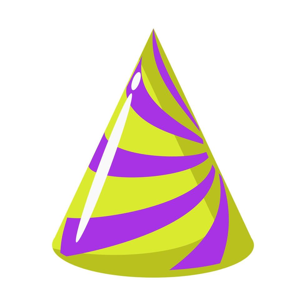 sombrero de cumpleaños icono de vacaciones de tapa de papel aislado sobre fondo blanco y celebración de fiestas. divertido objeto colorido para carnaval y accesorio sorpresa en forma de cono ilustración vectorial vector