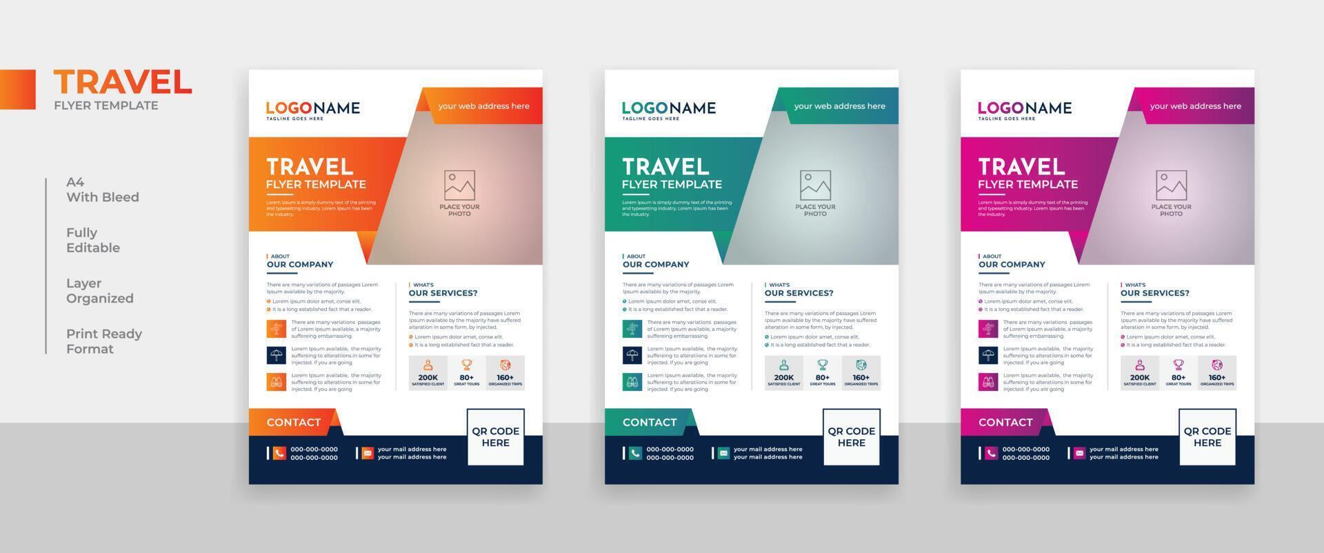 Professional travel and tourism flyer template design vector