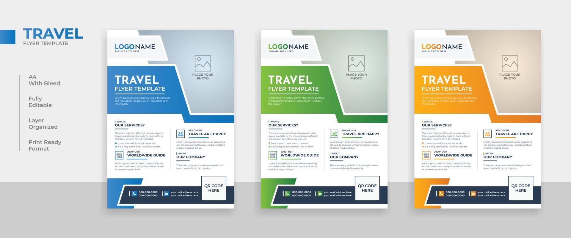 Modern travel agency flyer template design, traveling poster template layout vector