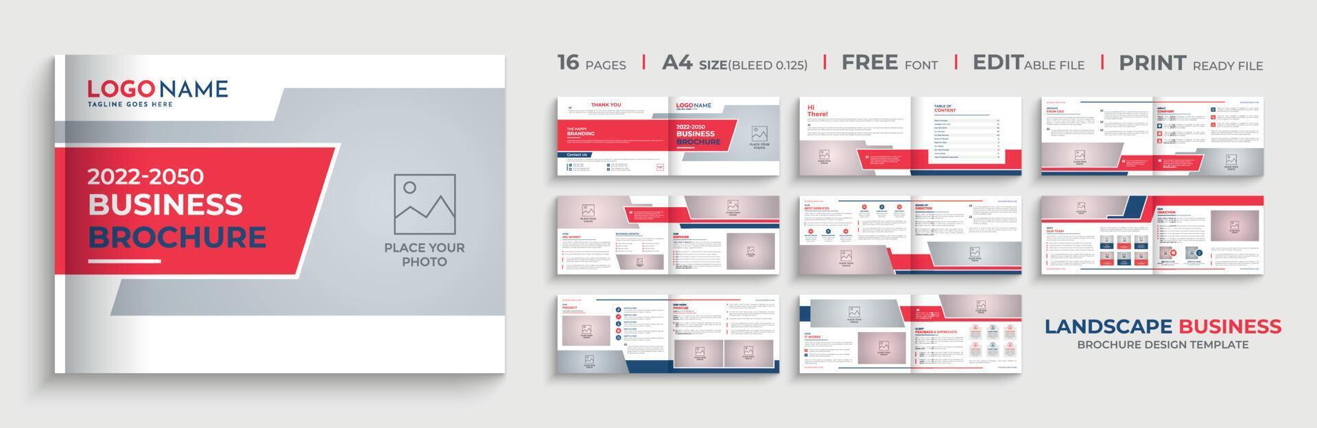 16 Page creative landscape business company profile brochure template design vector