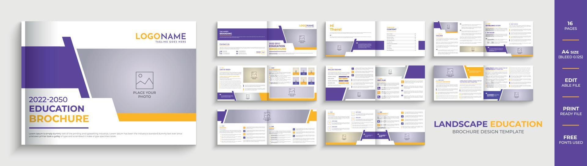 16 Page creative landscape education school brochure template design vector