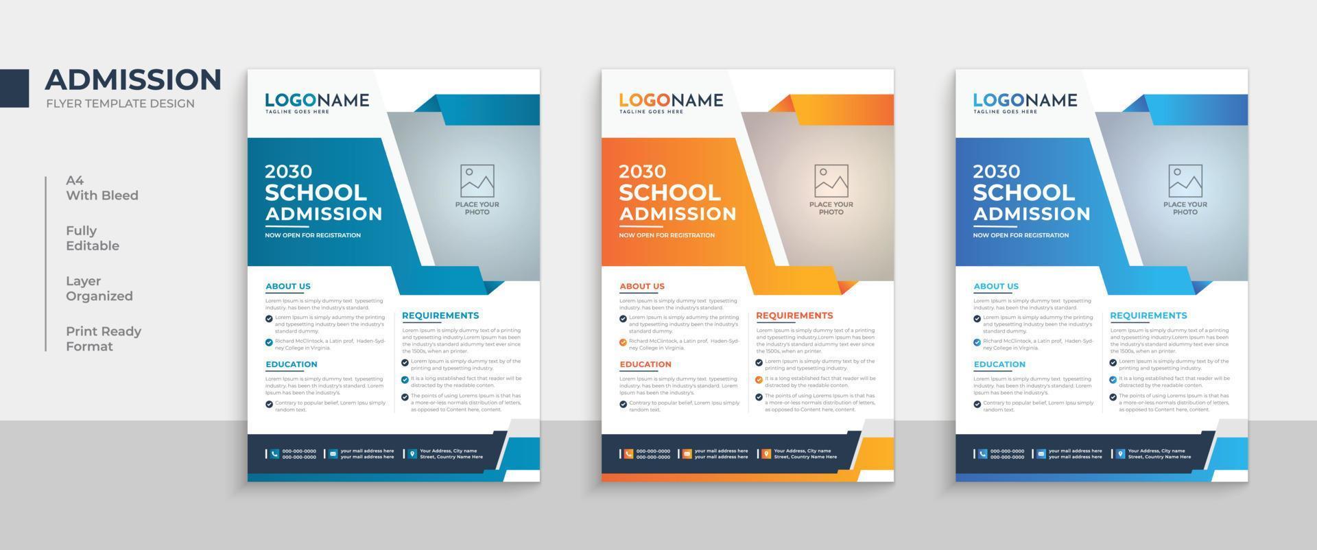 Multipurpose education school admission flyer template design vector