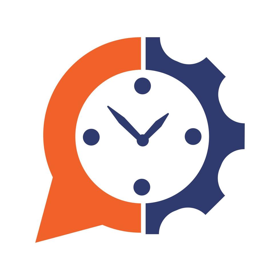 Chat bubble and clock combined with gear. Automation chat logo concept design. vector