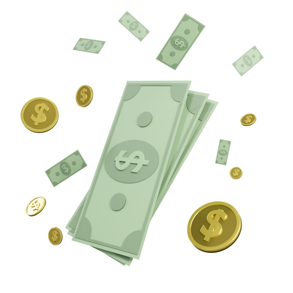 Money flying 3d rendering png