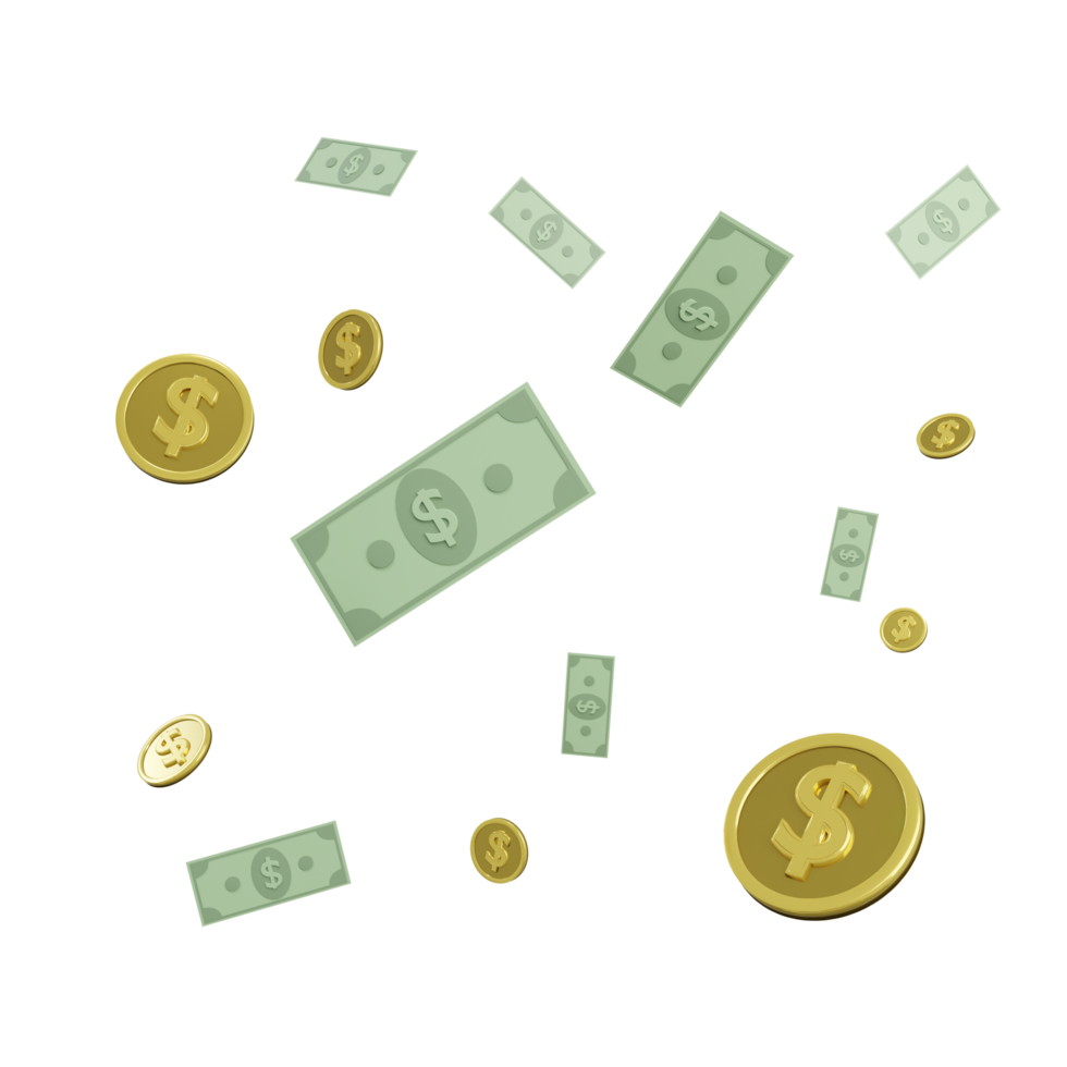 Money flying 3d rendering png