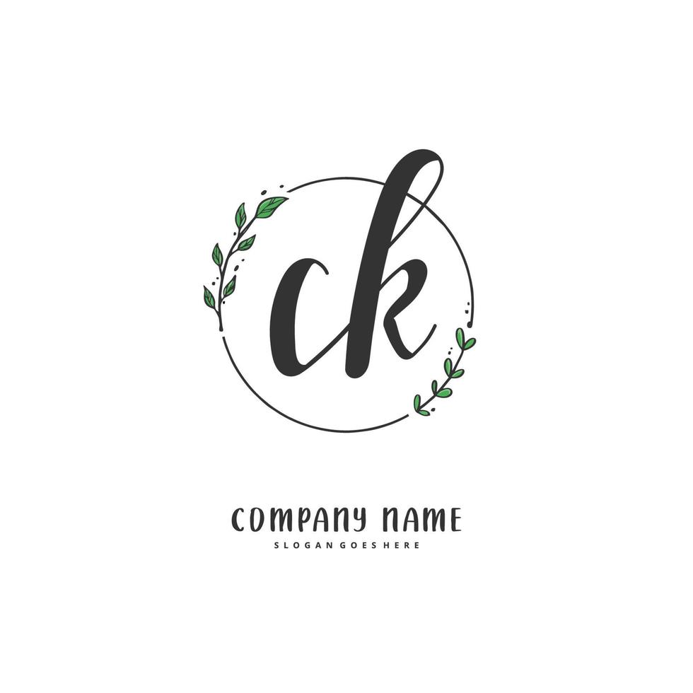 ck ck escritura a mano inicial y diseño de logotipo de firma con círculo. hermoso diseño de logotipo escrito a mano para moda, equipo, boda, logotipo de lujo. vector