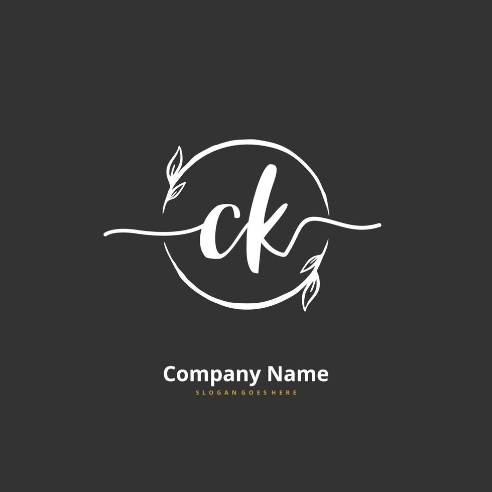 C K CK Initial handwriting and signature logo design with circle. Beautiful design handwritten logo for fashion, team, wedding, luxury logo. vector