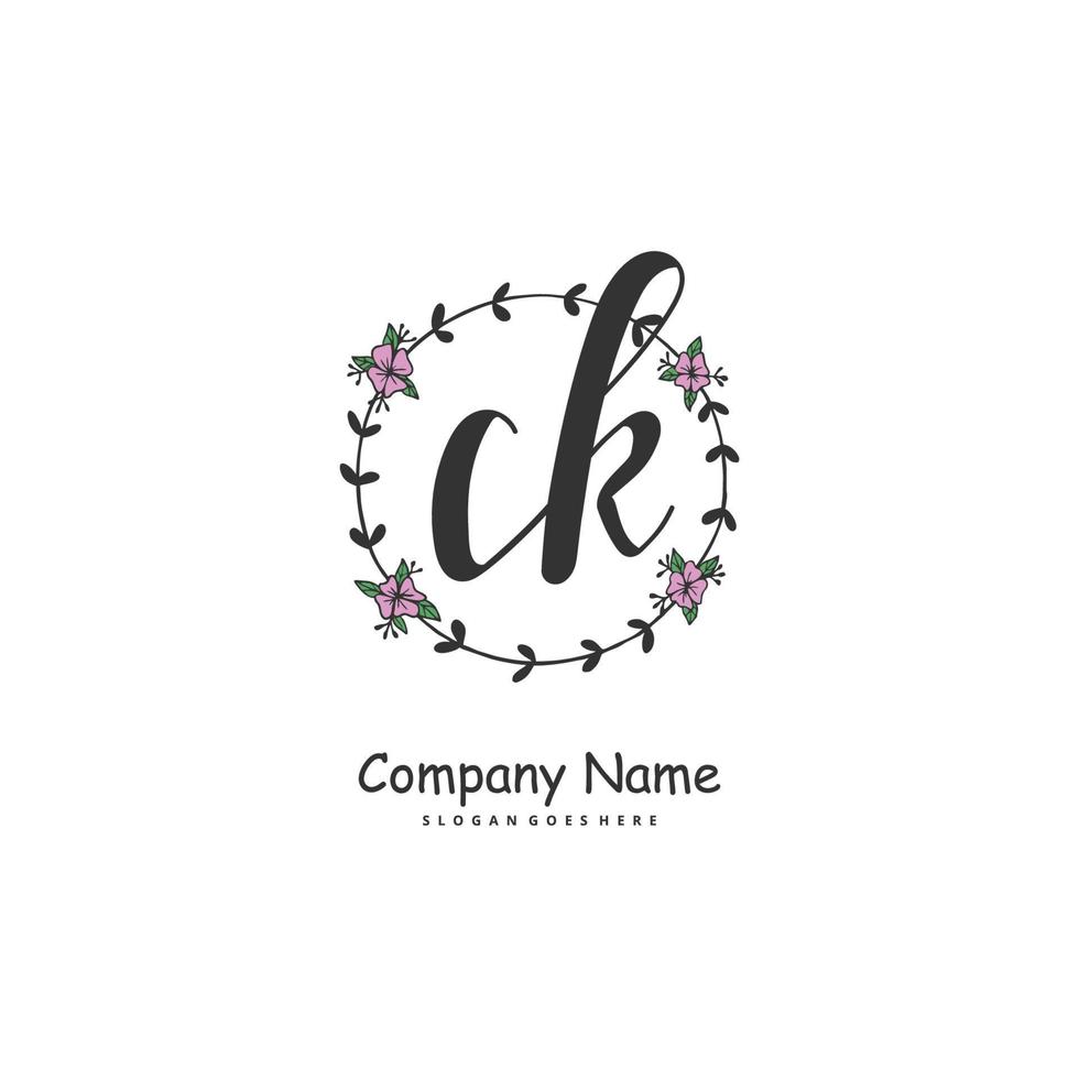 ck ck escritura a mano inicial y diseño de logotipo de firma con círculo. hermoso diseño de logotipo escrito a mano para moda, equipo, boda, logotipo de lujo. vector