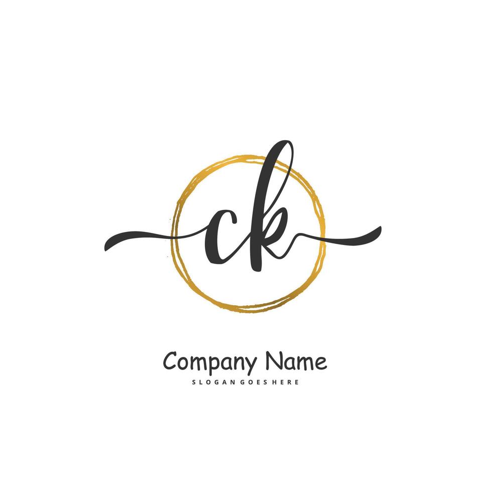 C K CK Initial handwriting and signature logo design with circle. Beautiful design handwritten logo for fashion, team, wedding, luxury logo. vector