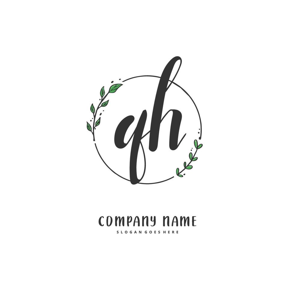 Q H QH Initial handwriting and signature logo design with circle. Beautiful design handwritten logo for fashion, team, wedding, luxury logo. vector